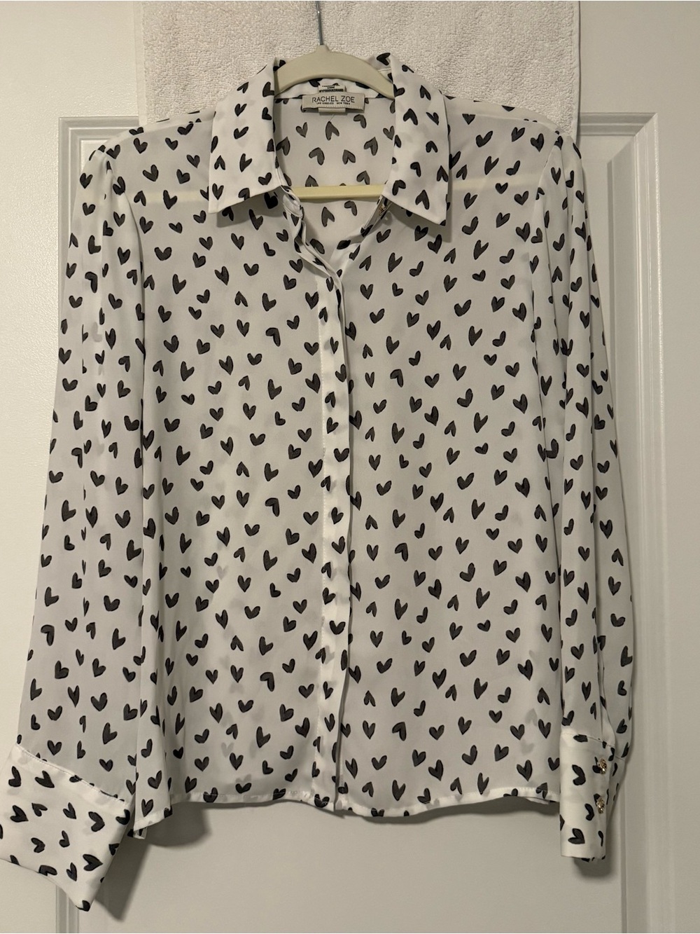 Rachel Zoe White Blouse with Black Heart Print